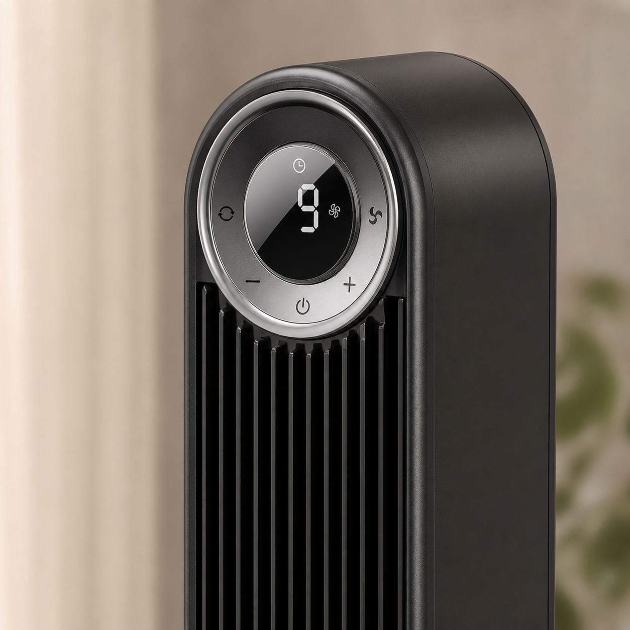 Close-up of the Lumen 42 circular display and black grille