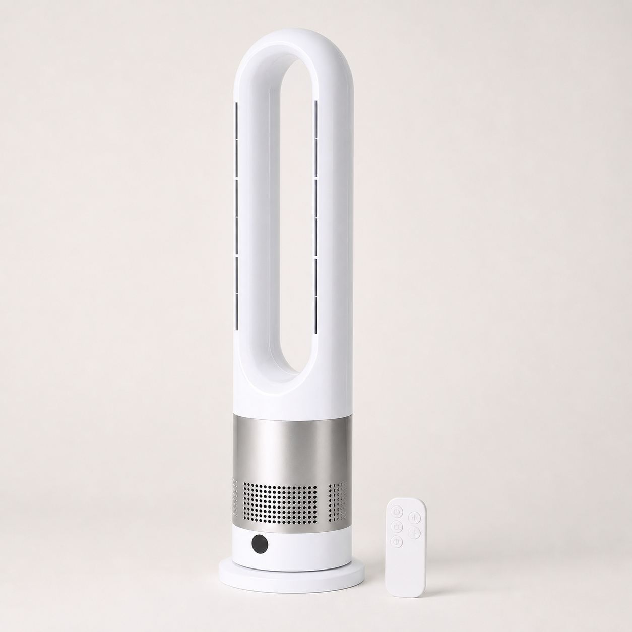 VALO Solstice white and silver heat and cool tower with remote